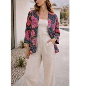 Vintage Tattoo California Floral Blazer Jacket Boho Rayon Large
